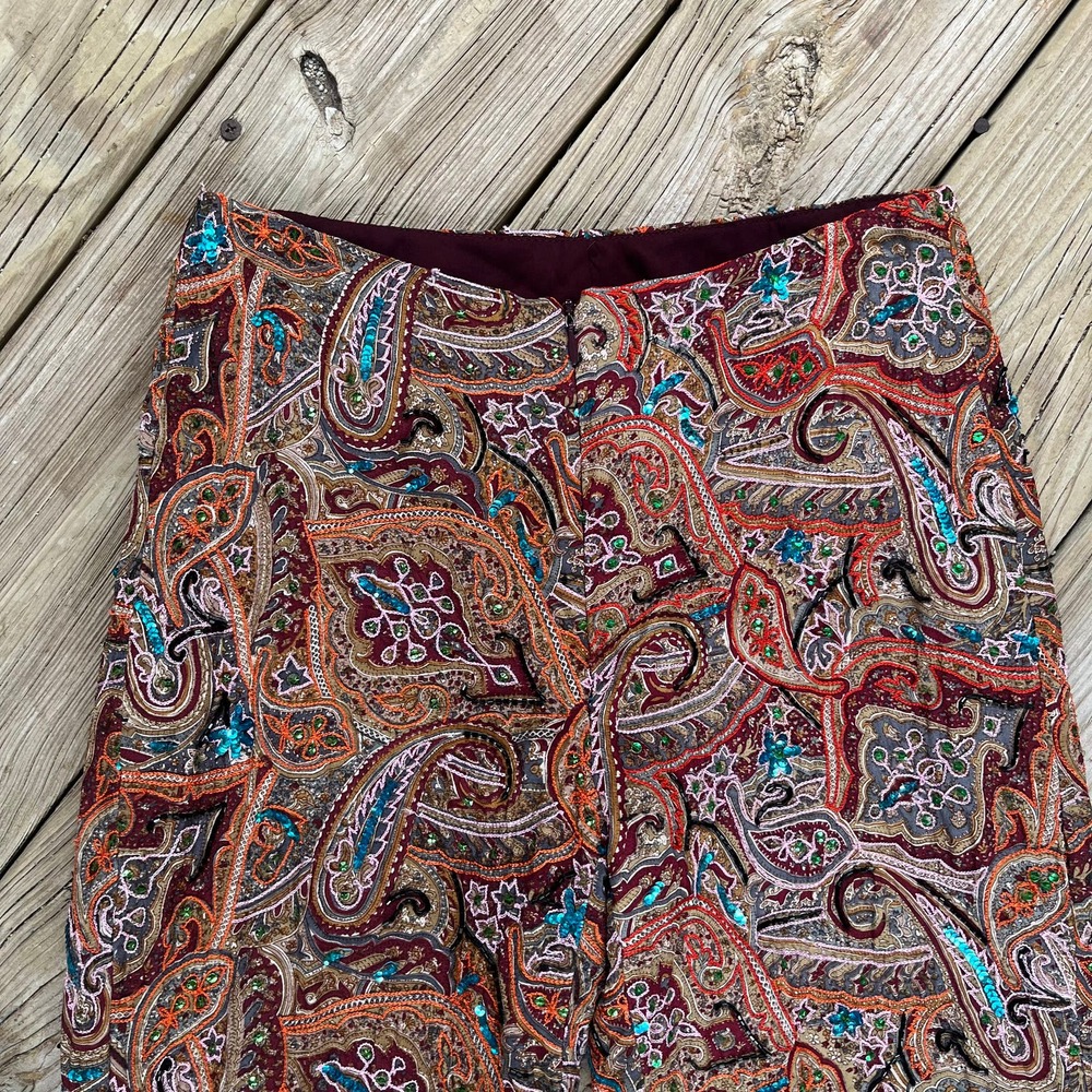 Cache Women's Vintage Sequined Boho Pants 100% Silk Size 2 - Picture 2 of 13